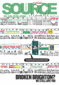 Modern Toss cover for Brighton SOURCE magazine, Brighton's best listings,music,art,club and culture magazine